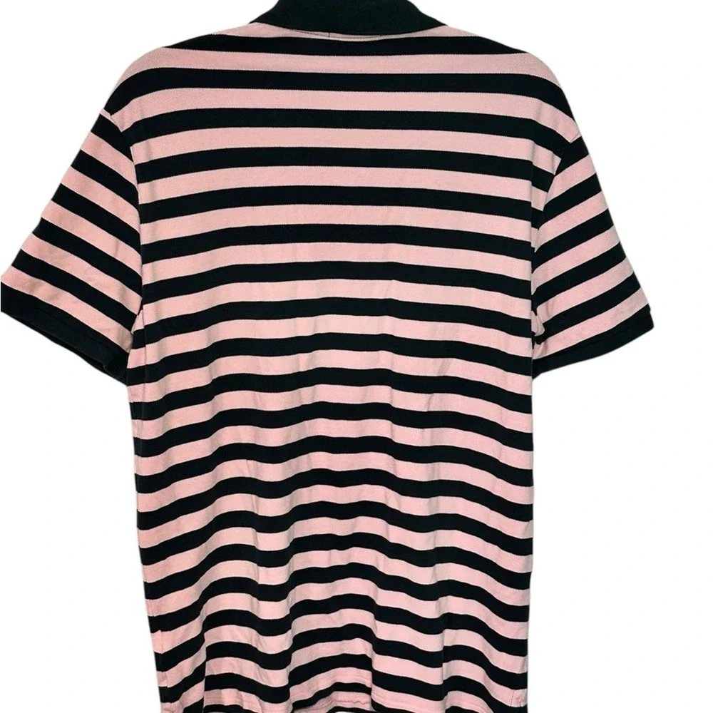 Polo Ralph Lauren Mens XL Custom Slim Fit Striped Polo Shirt Pink Navy Blue